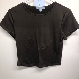Gaze Brown Fitted Crop T-Shirt Short Sleeve